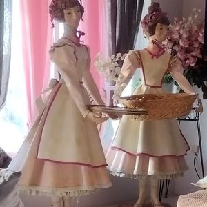 Antique paper mache dolls, two 4 feet high
